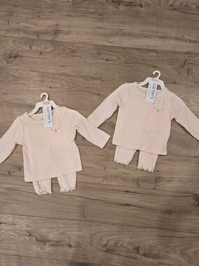 Carter's Baby Pink Ribbed 2-Piece Bunny Pocket Outfit Set NB (2 sets)